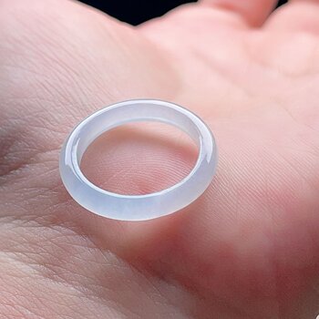 Natural jade thin edge ring milky white fresh jade ring