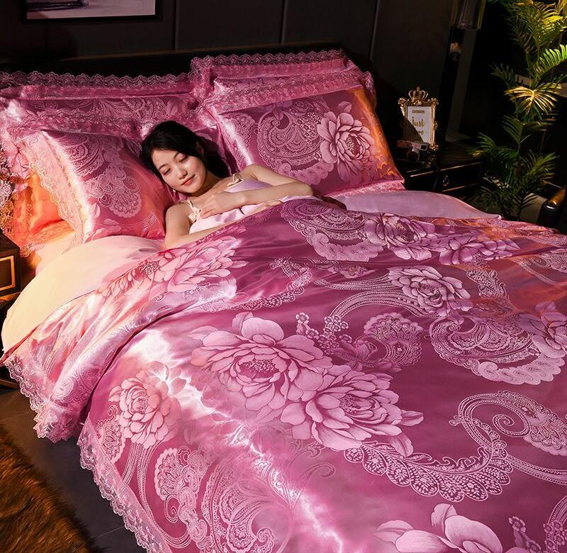  New European jacquard four-piece lace wedding double bed single duvet cover 4-piece bedding