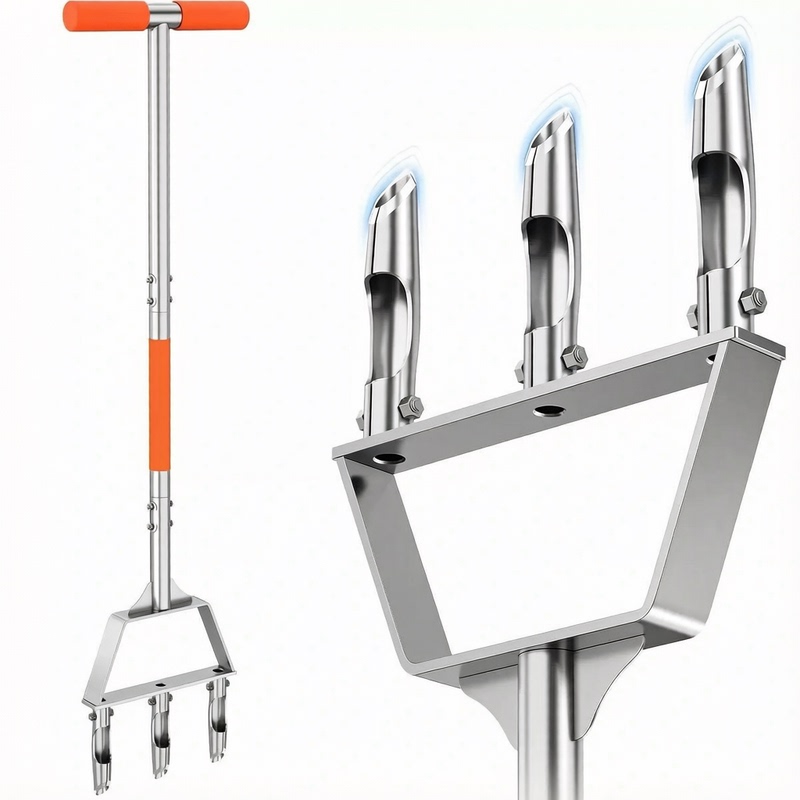 Stainless Steel Aeration Fork for Lawn Oxygenation, Loosening, and Perforating; Soil Loosening and Grass Maintenance Tool