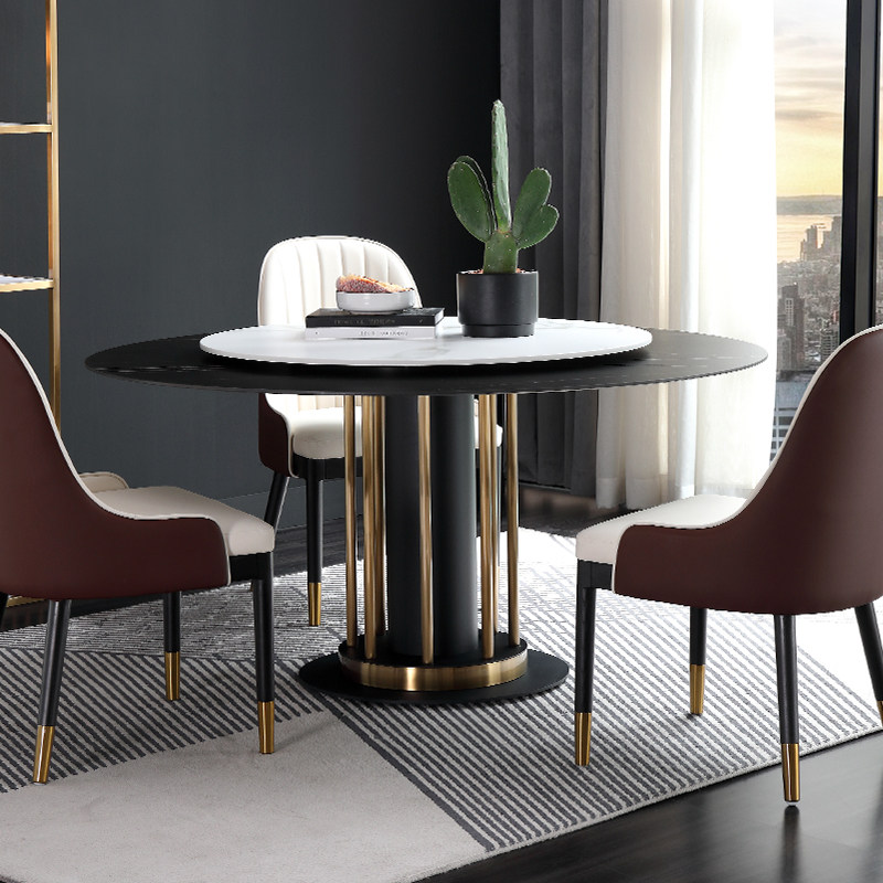 Italian Style Light Extravagant Round Rock Plate Dining Table And Chairs Combined Modern Minima small family dining room with turntable Home Dining Table