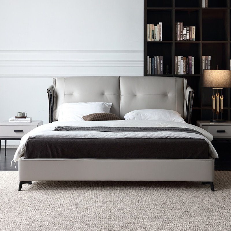 Nordic simple leather bed modern light luxury leather bed master bedroom soft package wedding bed soft bed 1 8m queen bed ins net red bed