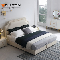 American light luxury leather bed Leather bed Modern simple master bedroom atmospheric double bed 1 8 meters small apartment storage wedding bed