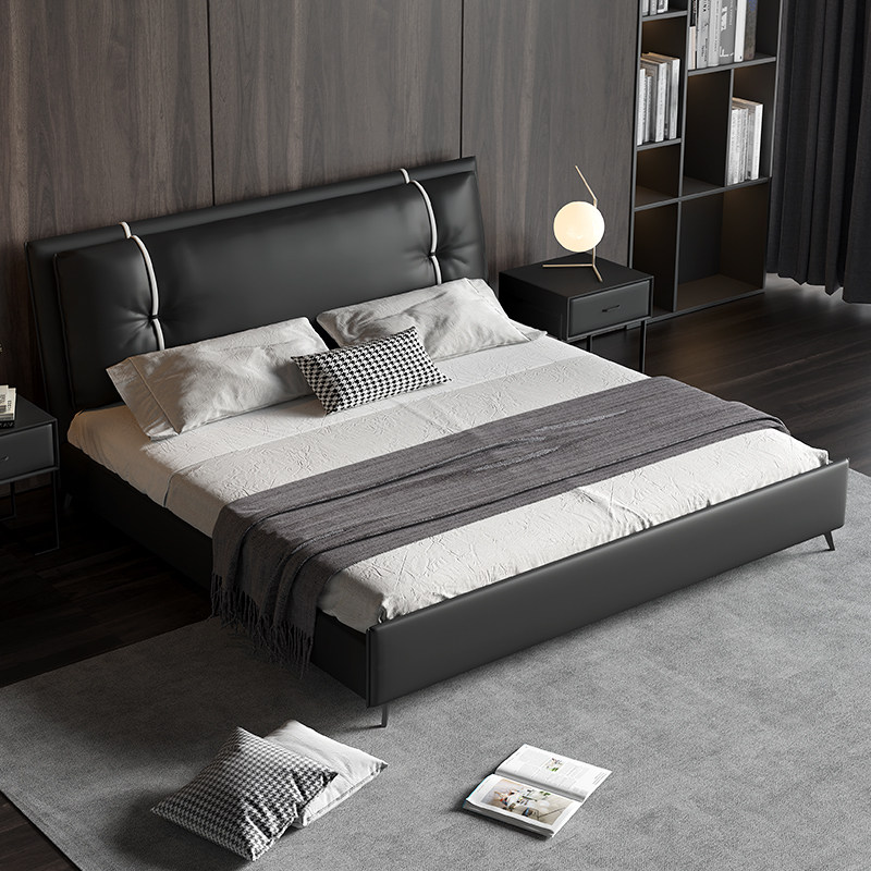 Nordic Leather Bed Modern Minimalist Master Bedroom Soft Bag Double Bed 1 8 m Genuine Leather Bed Light Lavish Minimins Wind Wedding Bed