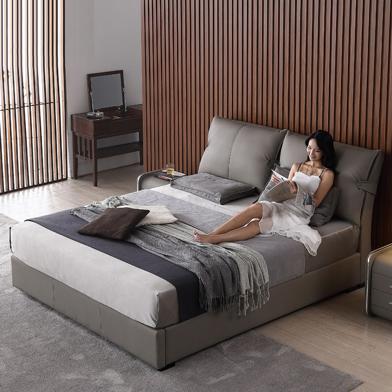 Leather bed leather bed master bedroom simple modern Nordic small apartment storage soft package wedding bed double bed 1 8 meters