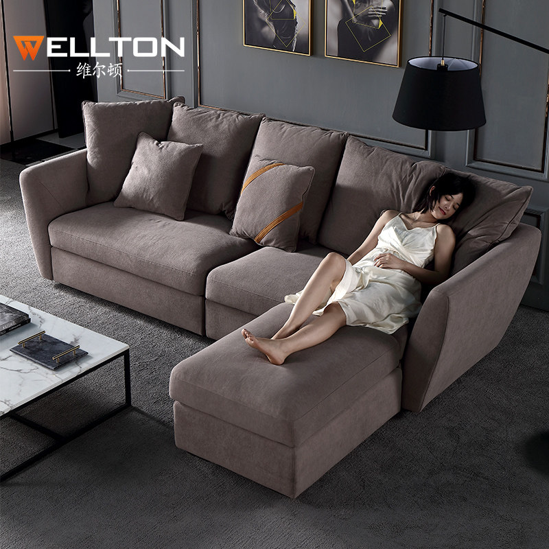 Nordic fabric sofa combination small apartment simple modern three-person four-person corner removable and washable latex sofa