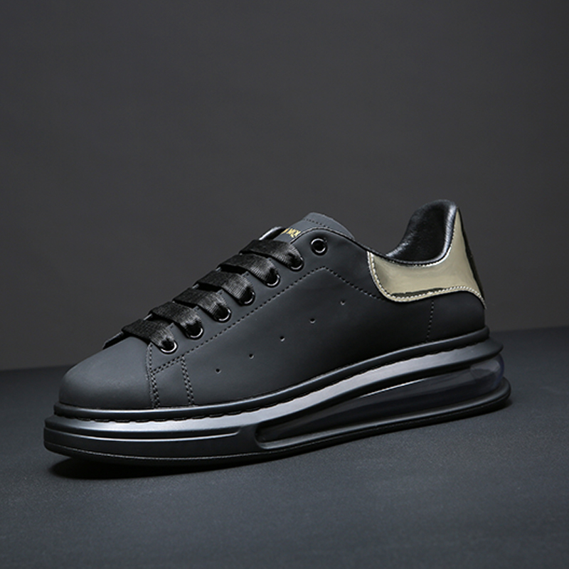 Mcqueen Shoes for Men, Black Breathable Autumn Air-Cushion Mcqueen Shoes, White Sneakers, European Style Genuine Leather Platform Sole Men's Shoes, Height-Increasing