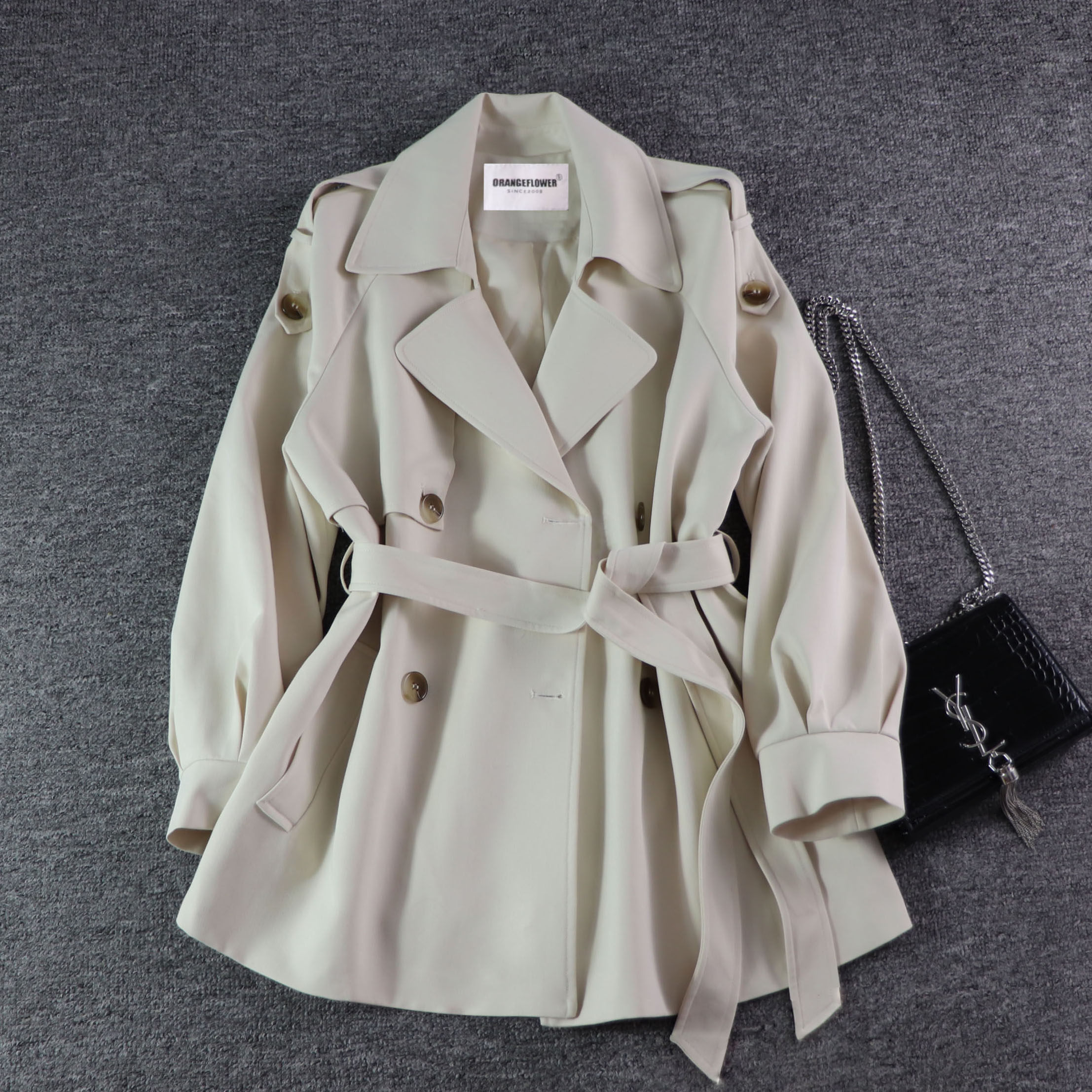 2022 Spring and autumn new Korean version Small sub-wind coat jacket female short style Loose Lacing Pop Temperament Great Clothes Tide