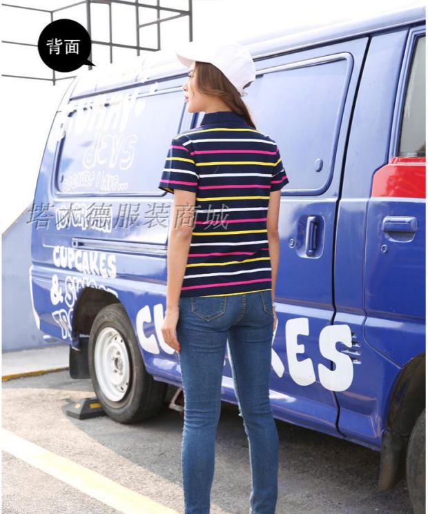 City Demei 2018 hè phong cách mới tinh khiết bằng vải cotton đính cườm ve áo size lớn tay ngắn thể thao diện áo polo nữ ngang áo polo givenchy