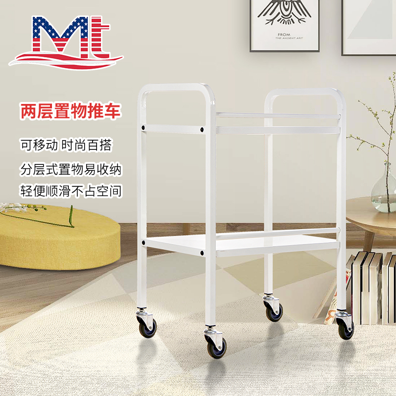 MT metal beauty tool car beauty salon cart white double iron storage car hand push with wheels