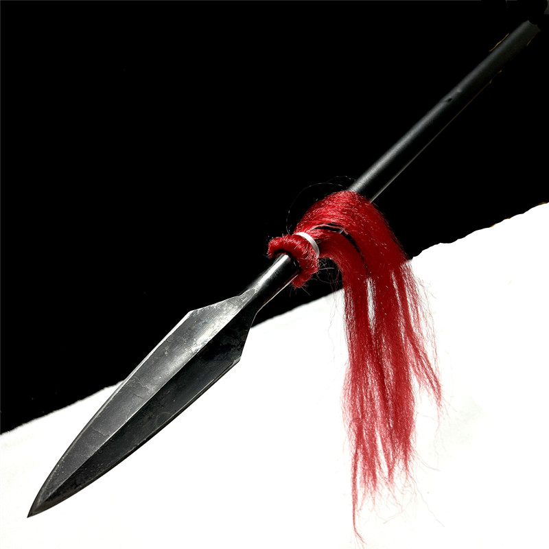 Long Finger All-steel Integrated Outdoor Fitness Bodybuilding Body Martial Arts Spear King Gun Forged handmade red tassel gun head spear gun