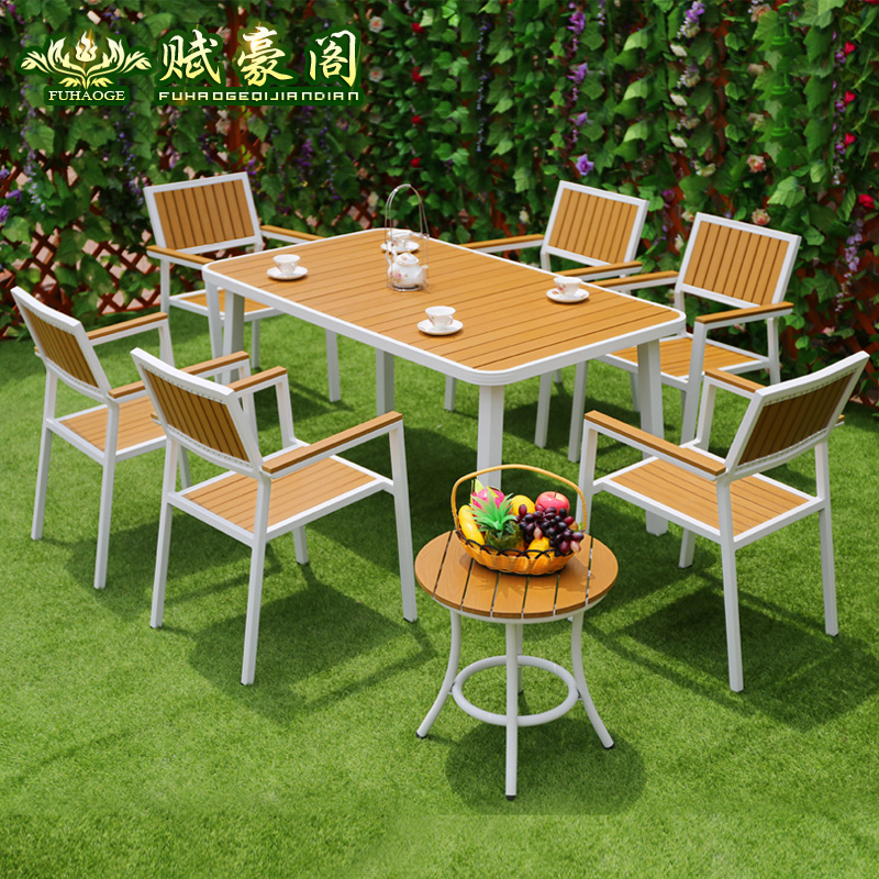 Outdoor Plastic Wood Table And Chairs Terrace Table And Chairs Courtyard Anticorrosive Furniture of Balcony Outdoor Villa table and chairs Composition Five pieces of kit