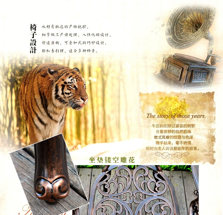 Fu Hao Court Bàn ghế ngoài trời châu Âu sân vườn đúc ban công nhôm rèn sắt năm mảnh kết hợp bàn ghế giải trí