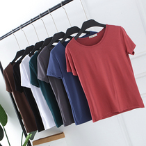 Solid Color Round Neck T-shirt Women Summer Short Sleeve Modal Top Scuttlesize Loose Joker Slim Black and White base shirt