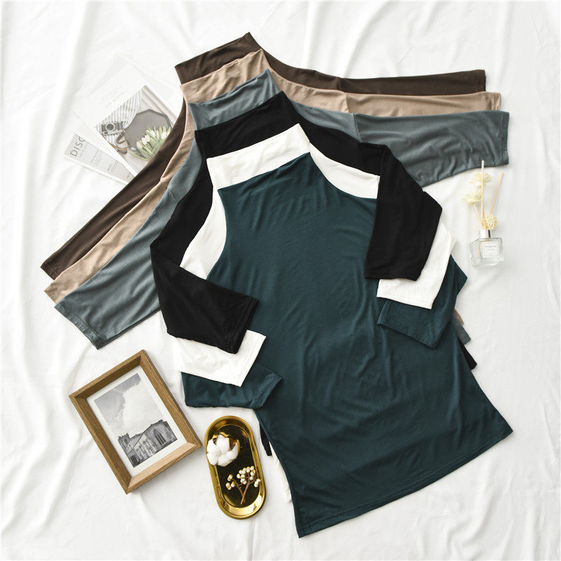 2021 Spring and summer modal bottoming shirt Women's slim short-sleeved t-shirt five-point sleeve raglan turtleneck T-shirt mid-sleeve top