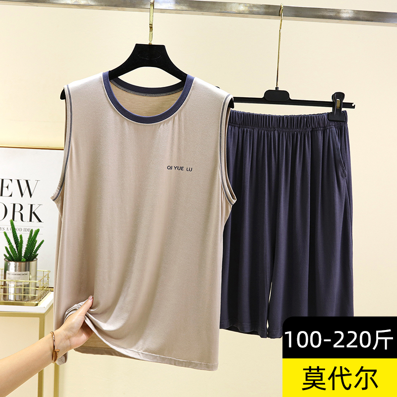 Men's Modal Vest and Shorts Set, Summer Loose Sleeveless Top, Large Size Home Pajamas, Two-Piece Set