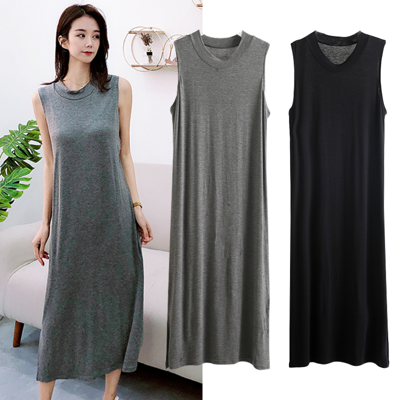 Modal Sleeveless Tank Dress for Women, Summer Korean Style, Slimming Thin Camisole Inner Layer, Long Skirt with Slit
