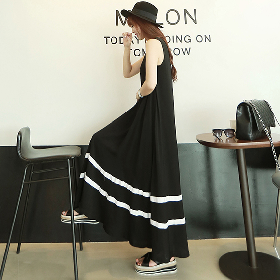 Dress for Women, Summer New Style, Korean Version, Modal Tank Top Long Dress, Loose Fit, Slimming, Maternity A-Line Striped Patchwork Plus Size Dress