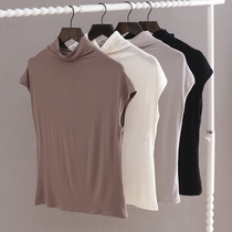 Summer new short sleeve t-shirt women Korean high collar shoulder sleeve summer commuter modal base shirt temperament