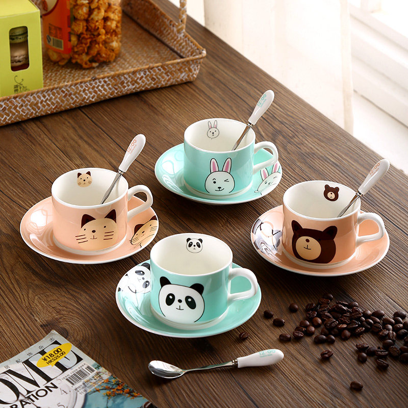 Creative cartoon bone china coffee cup set Ceramic coffee set Mug cup dish Water cup