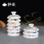 Bìa bát trà gốm tách trà ấm đơn bao gồm ba tách trà xanh và trắng tinh tế bao gồm trà kung fu bộ lớn không trận đấu - Trà sứ bộ ấm trà đạo