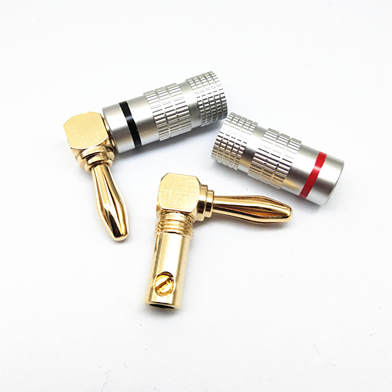 90 degree copper gold-plated welding-free 4mm banana plug audio speaker terminal horn line banana head L-shaped elbow