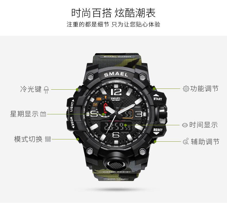 Đồng hồ nam sinh viên đa chức năng lực lượng đặc biệt ngoài trời chạy chronograph dạ quang đồng hồ báo thức không thấm nước - Giao tiếp / Điều hướng / Đồng hồ ngoài trời đồng hồ nam cao cấp