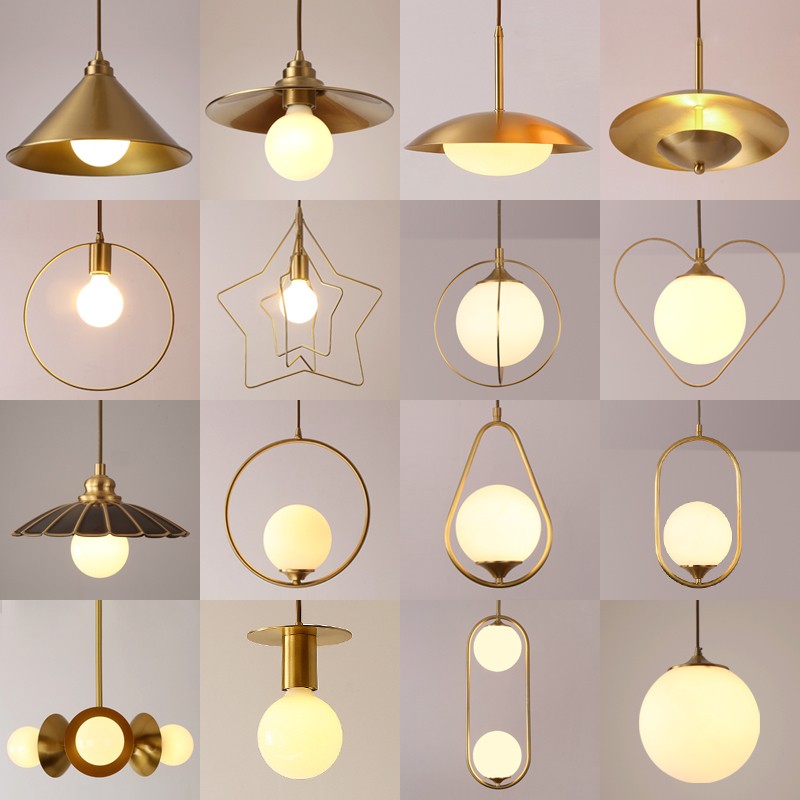 headboard pendant light modern minimalist bar with small chandelia full copper creative single head personality bedroom lamp Nordic dining room chandelia