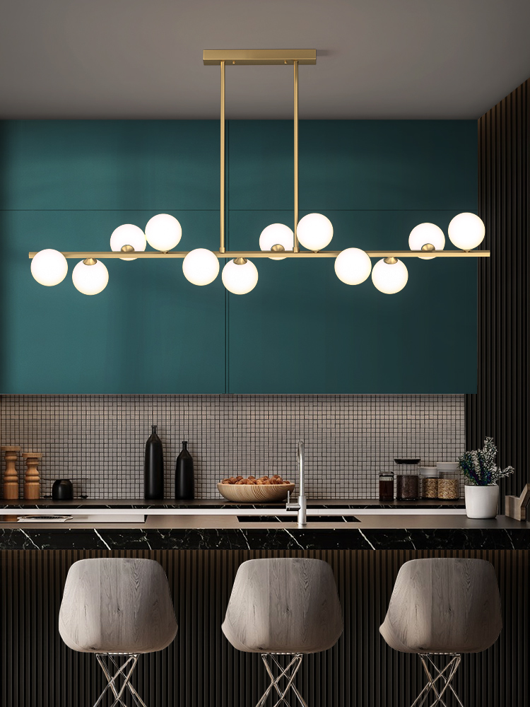 All copper dining room chandelier Modern simple Nordic lamps Creative personality dining table bar chandelier led strip lamps