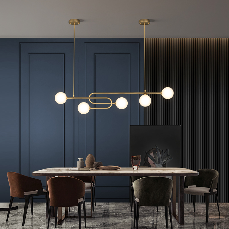 Nordic Dining Room Lamps Modern Minimalist Creative Personality Light Extravaganza Red Strip Dining Hall New Full Copper Table Chandelia