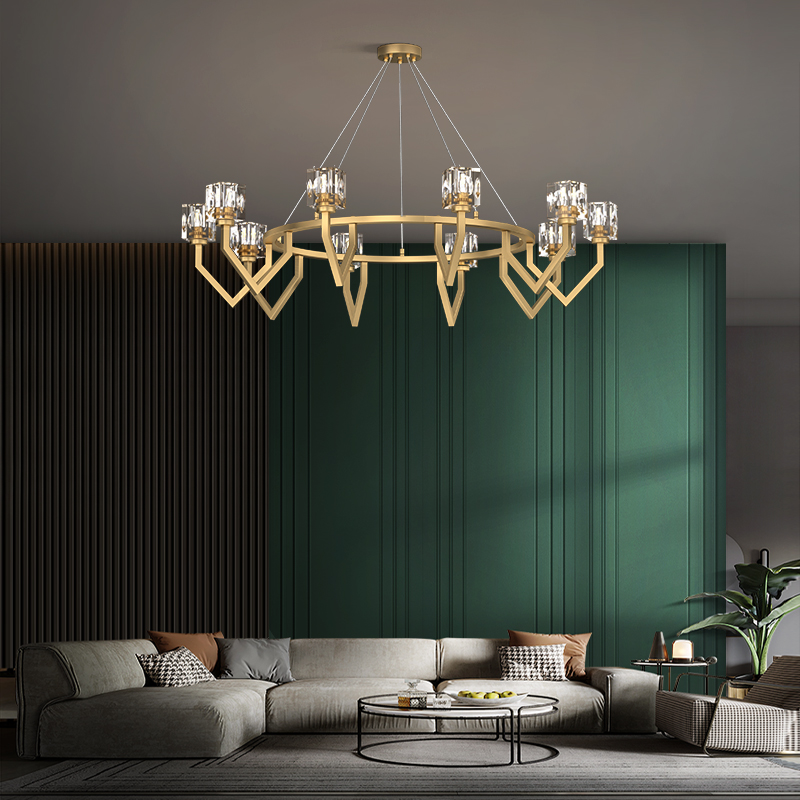 Zhenmeiju postmodern light luxury all copper lamp atmospheric simple new designer bedroom dining room living room crystal chandelier