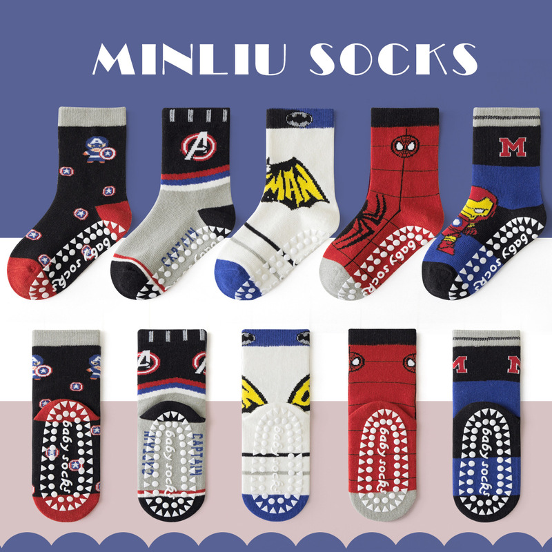Iron Man, Batman, Captain America, Anti-Slip Socks for Boys, Spring and Autumn Mid-Calf Spider-Man Floor Socks for Indoor Use Iron Man, Batman, Captain America, Anti-Slip Socks for Boys, Spring and Autumn Mid-Calf Spider-Man Floor Socks for Indoor Use