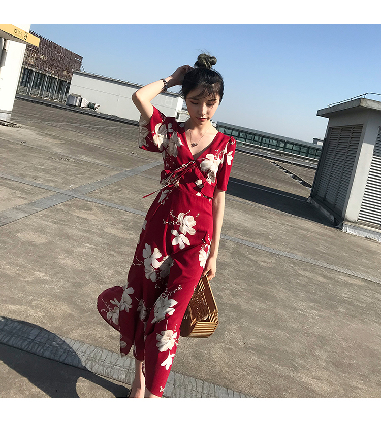 VK旗艦店 韓國風復古女甜美碎花連身褲套裝短袖褲裝