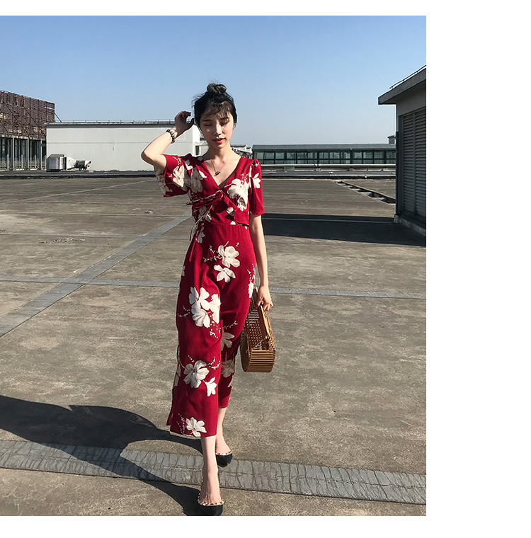 VK旗艦店 韓國風復古女甜美碎花連身褲套裝短袖褲裝