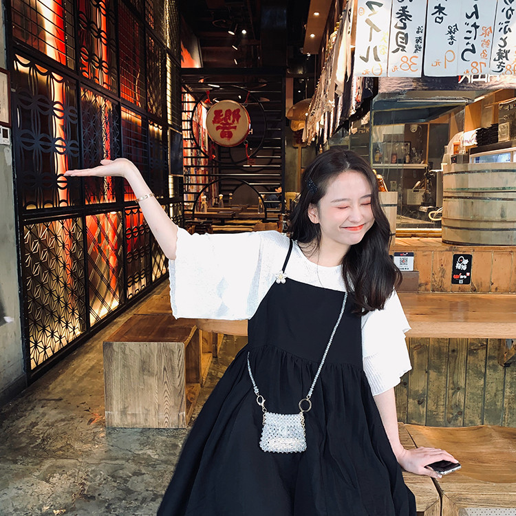 VK旗艦店 韓系小清新喇叭荷葉袖吊帶套裝短袖裙裝