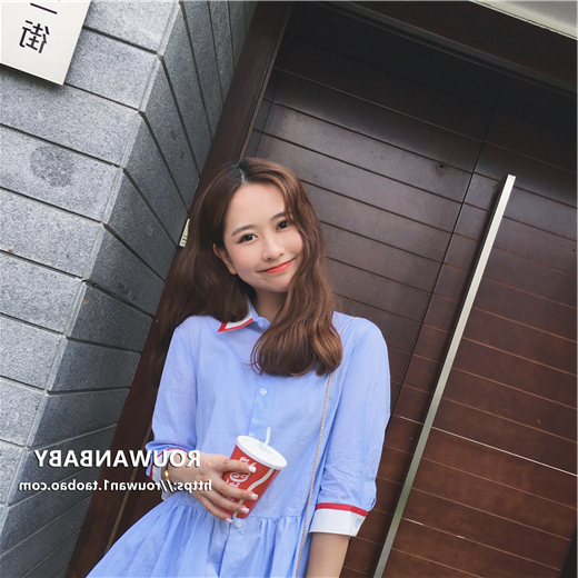 VK旗艦店 韓國學院風襯衫條紋素色顯瘦長袖洋裝