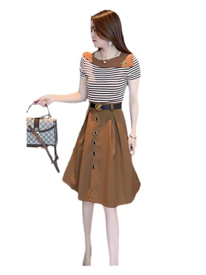 连衣裙假两件女夏装2025今年流行新款时尚小个子洋气女装漂亮裙子