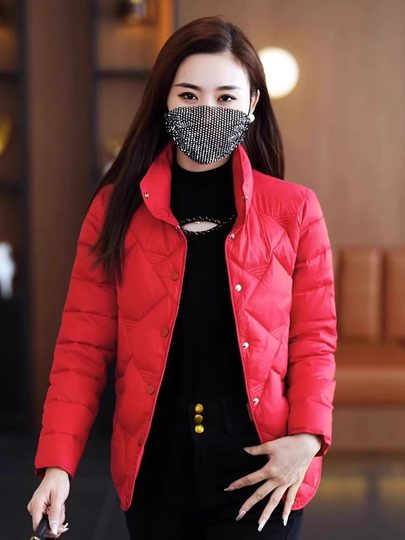 Hochwertige, leichte Daunenjacke für Damen, 2025 Winter, neuer Stil, kleine kurze weiße Entendaunen, stilvolle warme Jacke mit Stehkragen