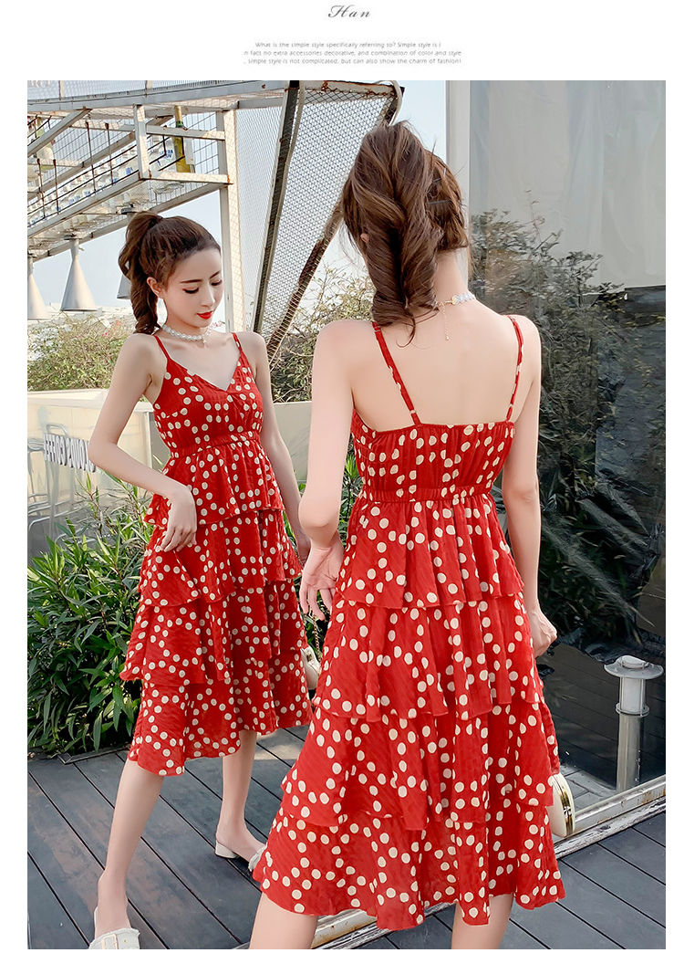 DABI 韓國風名媛細肩帶波點蛋糕v領時尚無袖洋裝 DABI 韓國風名媛細肩帶波點蛋糕v領時尚無袖洋裝