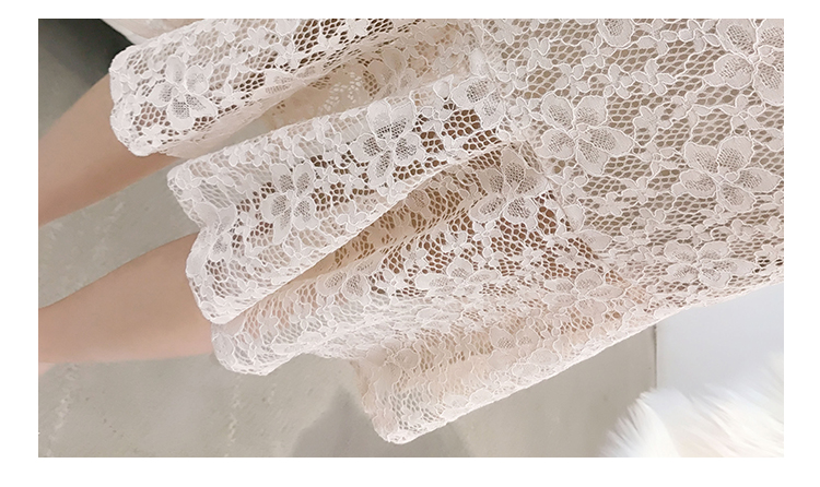 DABI 韓國風名媛優雅蕾絲配腰帶長袖洋裝