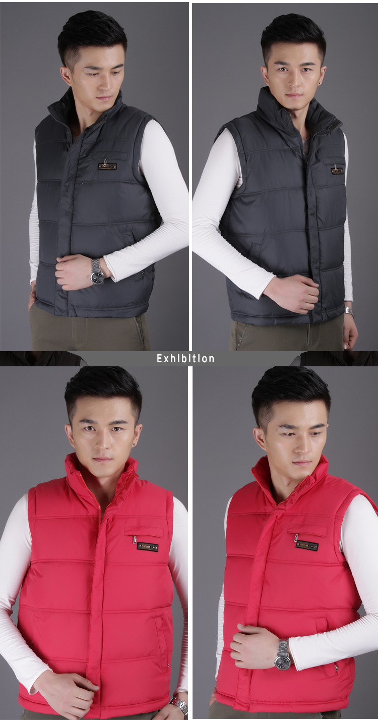 Đàn ông trung niên mùa thu và mùa đông áo vest cotton cộng với phân bón XL cha xuống áo bông đứng cổ áo vest bông áo ghi lê