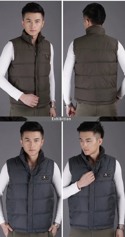 Đàn ông trung niên mùa thu và mùa đông áo vest cotton cộng với phân bón XL cha xuống áo bông đứng cổ áo vest bông ao khoac vest nam