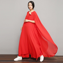 Begonia Chinese retro Zen female Chinese style wild Zen tea suit Zen dance costume Two-piece dress pants