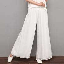 Qianzhong white Chinese Zen Zen suit Chiffon Chinese style wide leg pants womens summer retro style pants loose pants