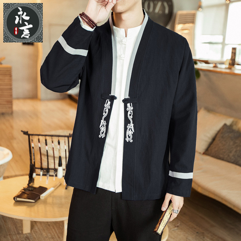 Chinese style spring new Tang clothing linen jacket men's ancient clothing Han clothing cotton and hemp cardigan lay clothing jacket men's clothing