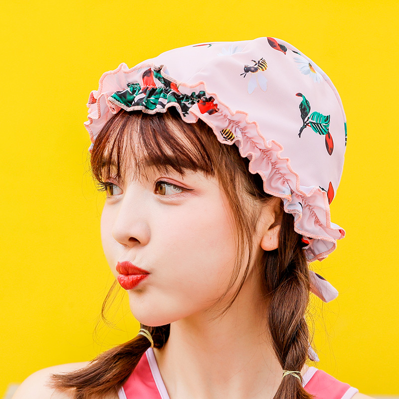 Swimming cap Women's long hair special not Leehead cute Korea Japanese family with a small large head surrounding cherry to become a crowd of cloth