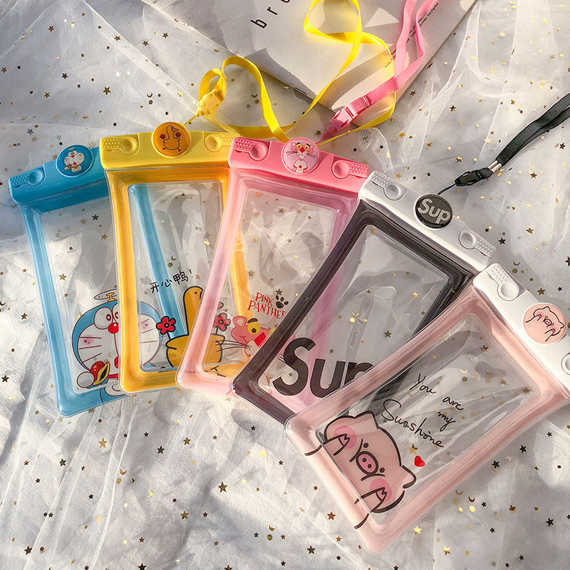 Jelly Cartoon Inflatable Cell Phone Waterproof Bag Sealed Touch Screen Photo Phone Universal Swim Air Bag Hanging snorkeling jacket