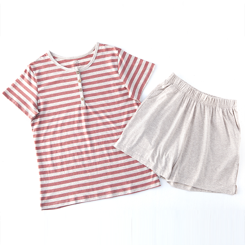 Nhật Tianyu đan đồ ngủ ngắn tay mùa hè womens mềm bông nam sọc và womens thoải mái bộ quần áo về nhà.