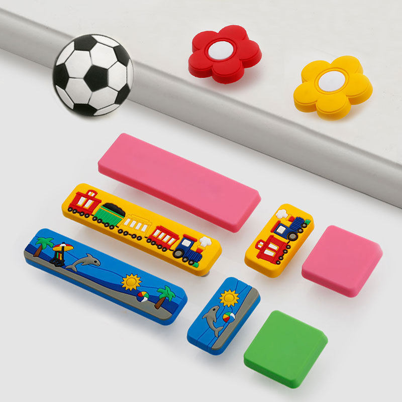 Children's room handle color cabinet door drawer furniture flower pink cartoon page silicone anti-collision wardrobe door handle