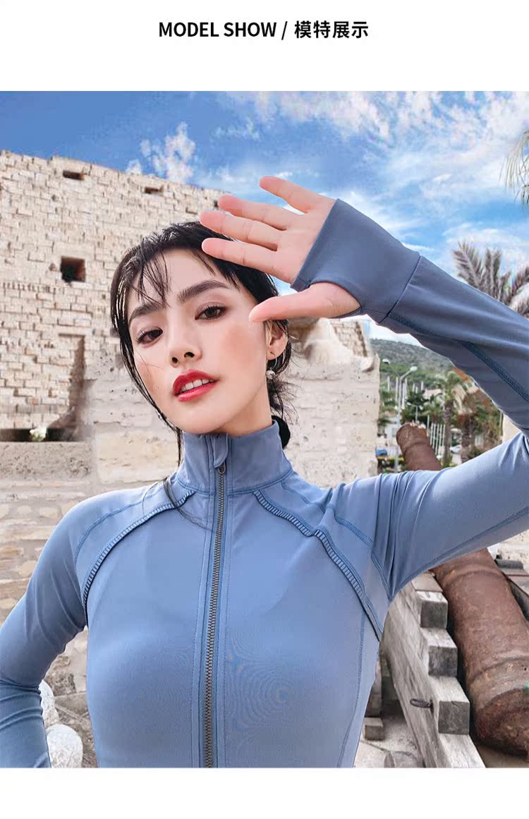 Runaway Lolly Bunch Fitness Áo khoác dài tay Nối áo cardigan ngoài trời Áo khoác thể thao Áo gió nữ Màu xanh xám - Áo khoác thể thao / áo khoác áo khoác thể thao nike