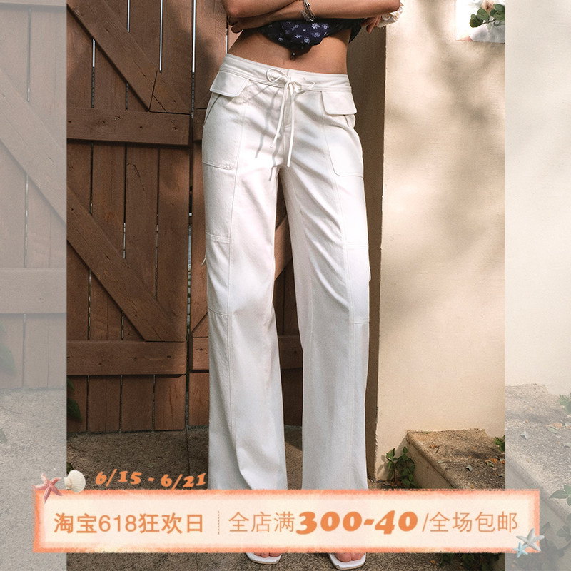 Itsnikar Classic Lace-Up Mid-Low Waist Casual Pants for Women, Spring and Summer Multi-Pocket Straight-Leg Cargo Pants, Versatile Long Trousers